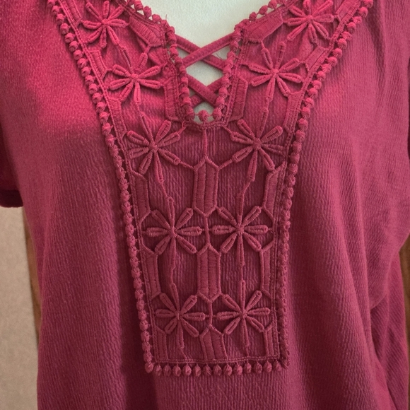 Anneliese Embroidered Fushia Pink Top Short Flutter Sleeves Women's L - Picture 5 of 11